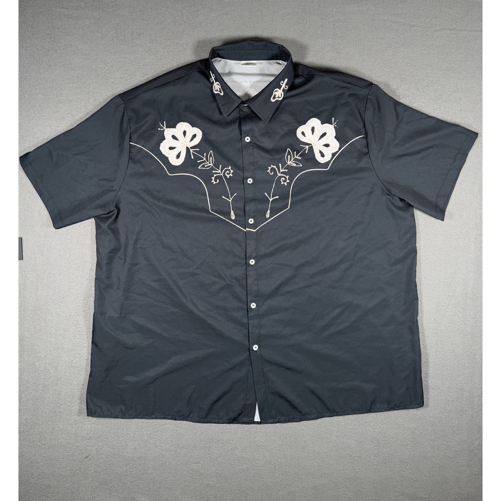 Catch The Waves Mens Western Shirt 3XL Black Embroidered Floral Cowboy